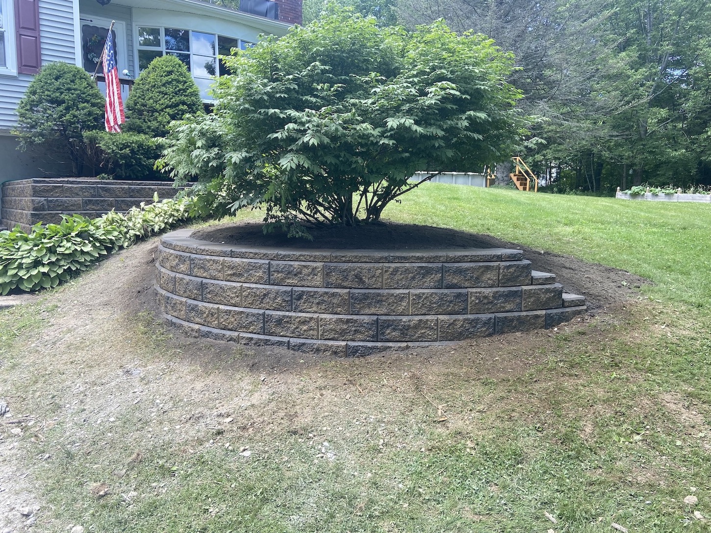 Retaining wall constructed on a property garden