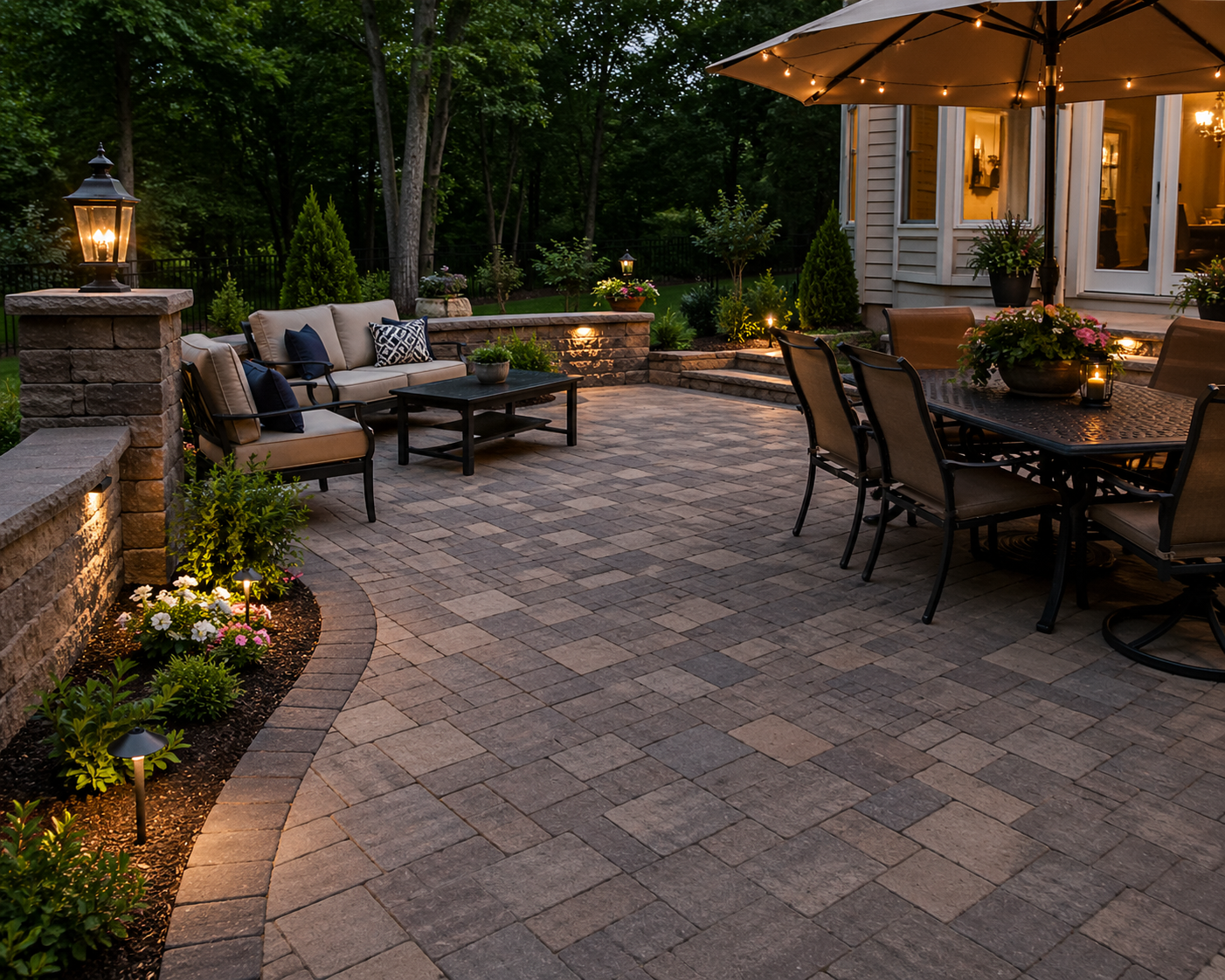 Concrete patio with stamped concrete