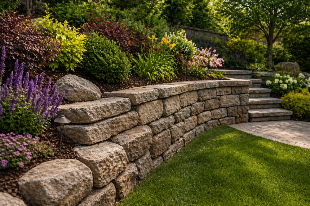 retaining wall on a garden