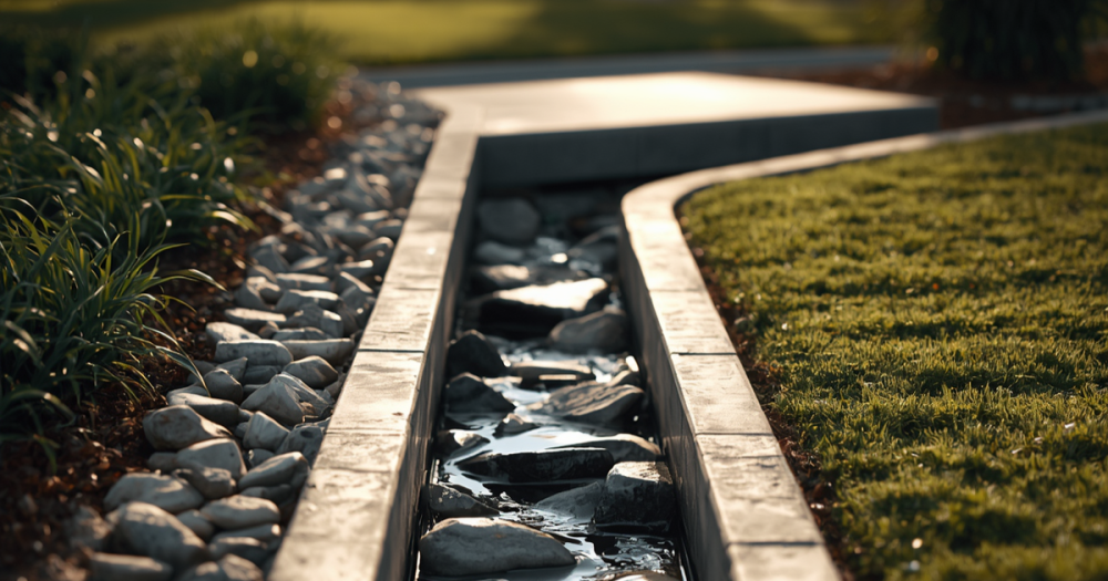 French drain installed on a garden