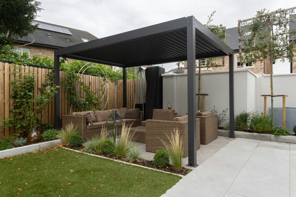 Metal pergola installed on a home patio